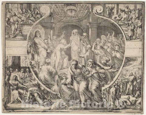 Art Print : Romeyn de Hooghe, Raising of Lazarus with Scenes from The Life of Christ - Vintage Wall Art