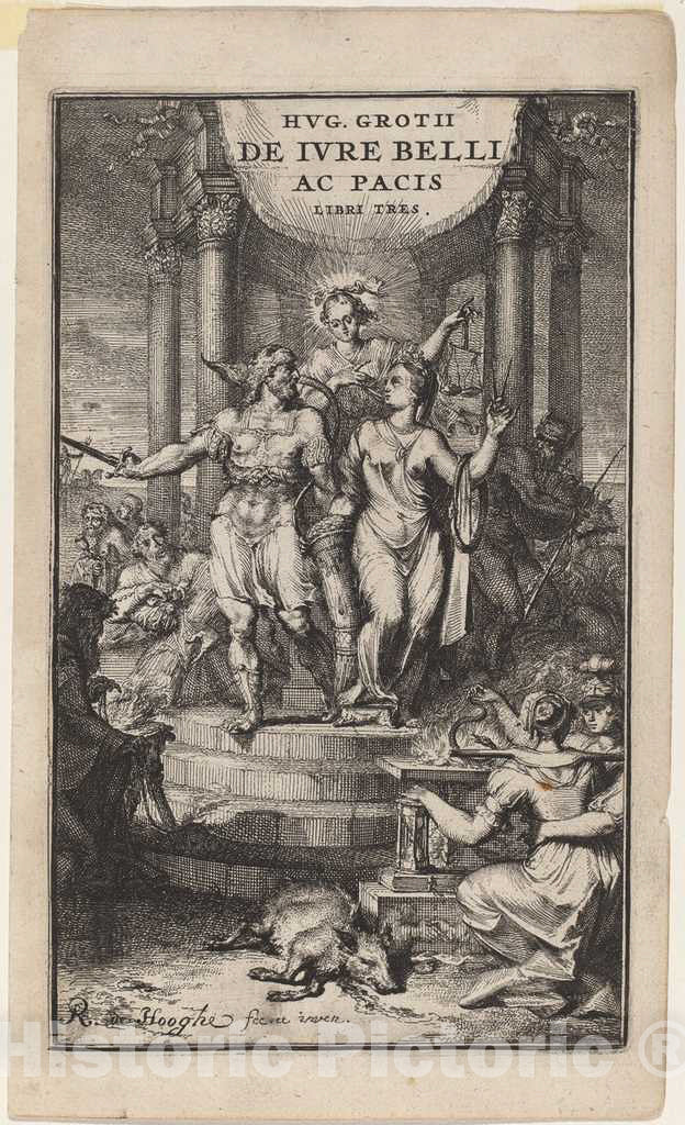 Art Print : Romeyn de Hooghe, Law of War and Peace (Title Page for Grotius) - Vintage Wall Art