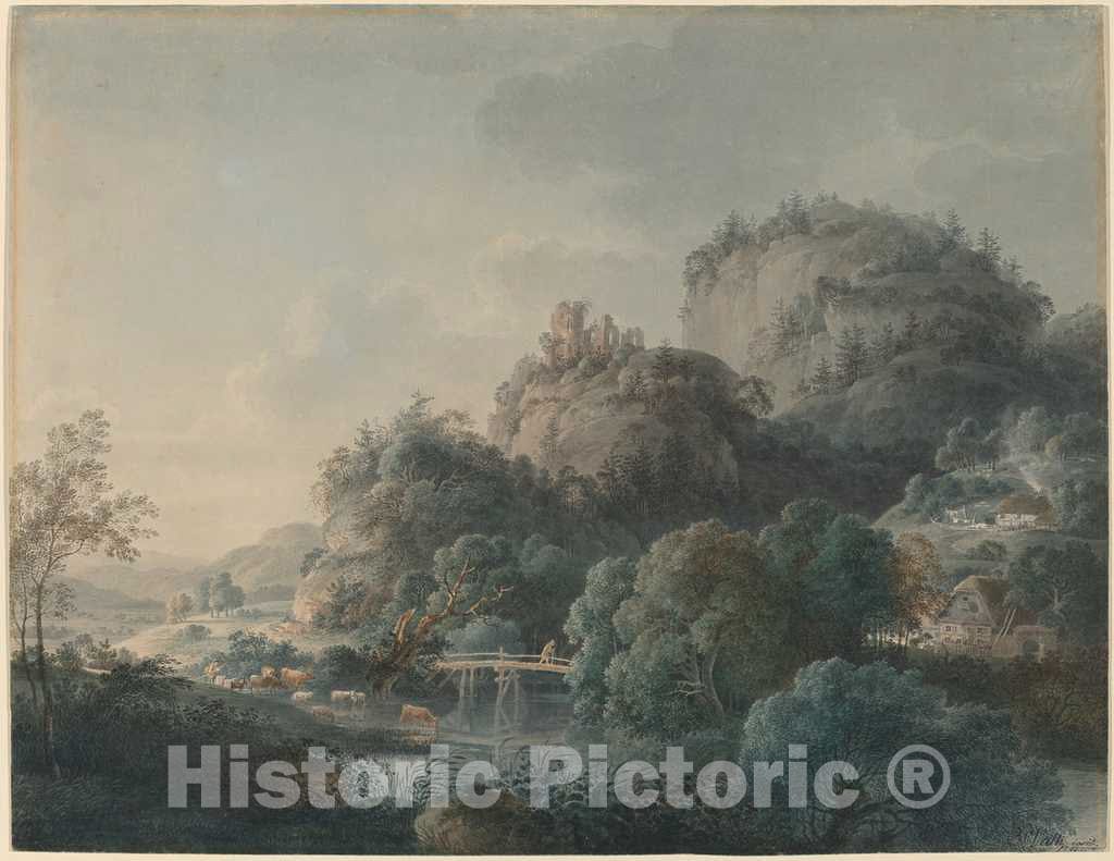 Art Print : Philipp Veith, The Ruins of The Monastery of Oybin in The Zittau Mountains, 1792 - Vintage Wall Art