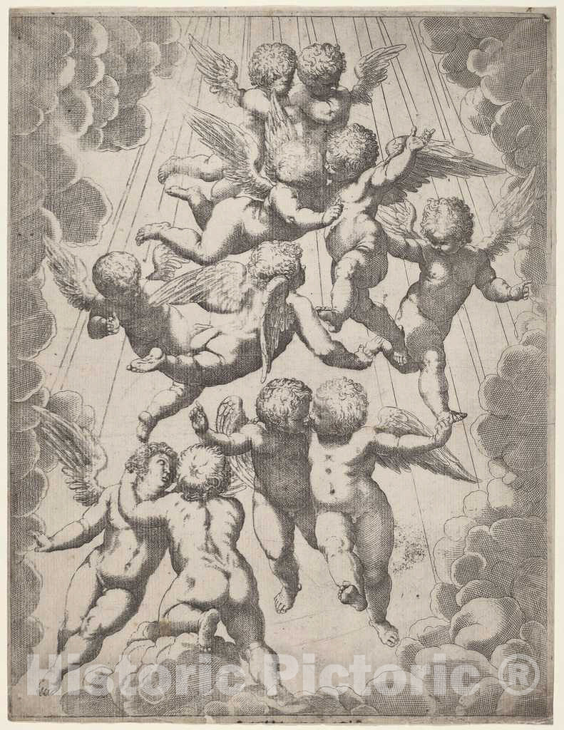 Art Print : Reni, After Cambiaso, A Group of Angels in Glory, 1607 - Vintage Wall Art