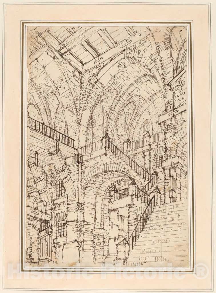 Art Print : Vincenzo Mazzi, A Prison Interior with a Monumental Staircase, 1770s - Vintage Wall Art