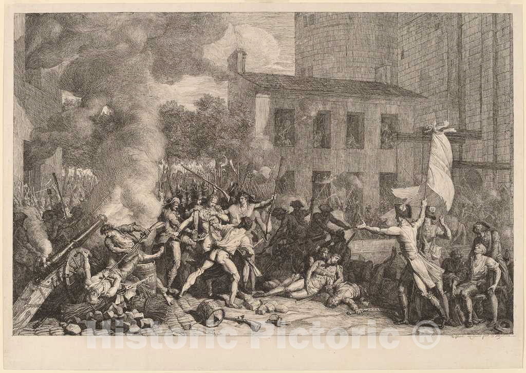 Art Print : Charles ThÃ©venin, Prise de la Bastille, le 14 Juillet 1789, c.1793 - Vintage Wall Art