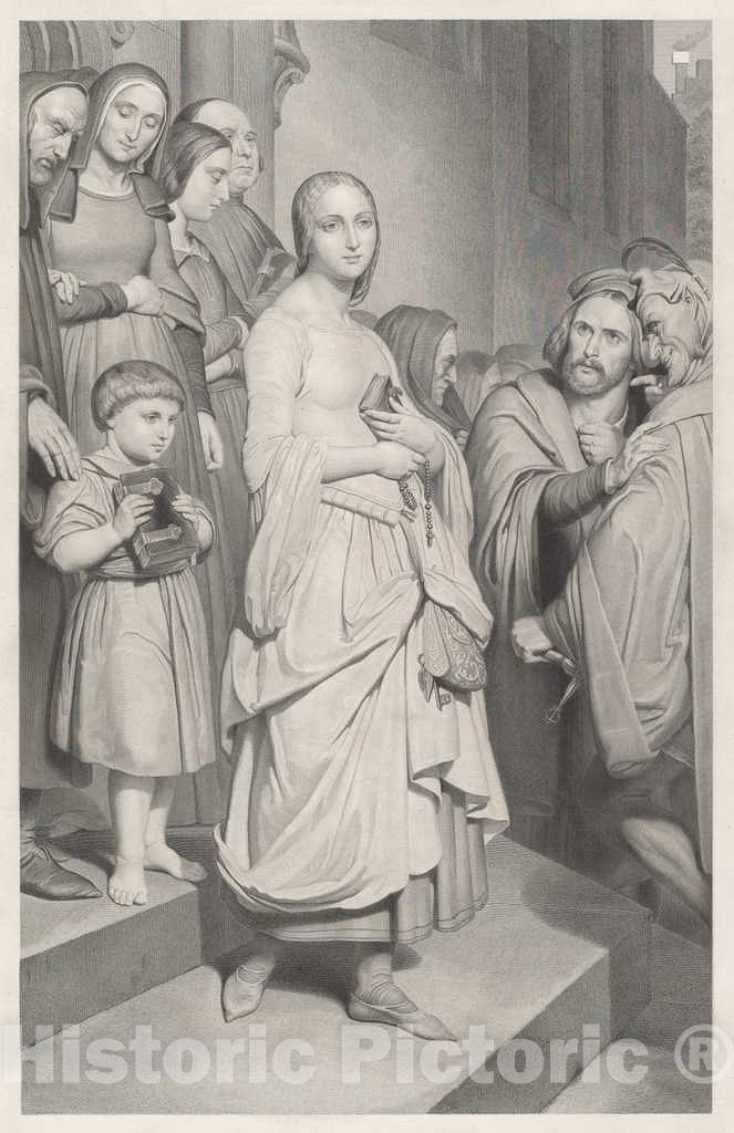 Art Print : Adolphe Caron After ARY Scheffer, Faust Seeing Marguerite for The First Time - Vintage Wall Art