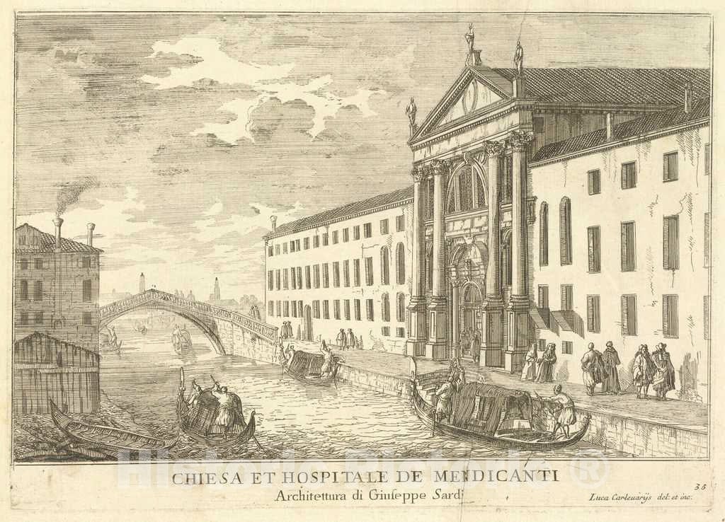 Art Print : Luca Carlevariis, Chiesa et Hospitale de Mendicanti (Plate 35), 1703 - Vintage Wall Art
