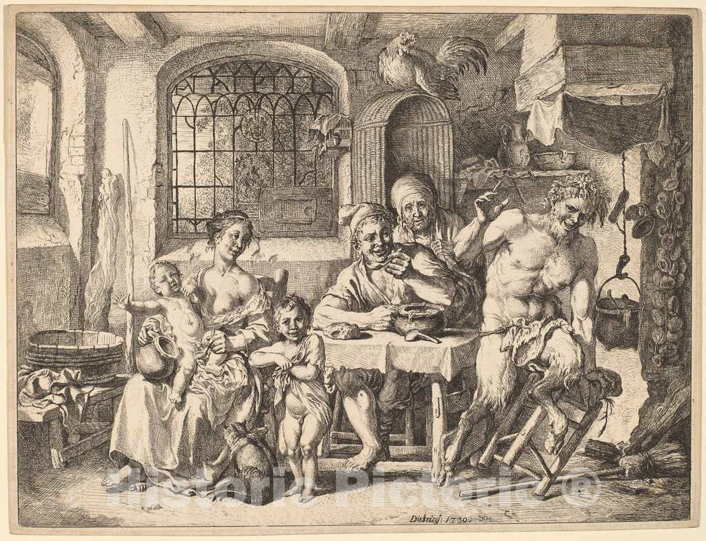 Art Print : Christian Wilhelm Ernst Dietrich, A Satyr Visiting a Peasant Family, 1739 - Vintage Wall Art