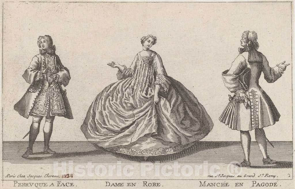 Art Print : published by Jacques ChÃ©reau, Perruque Ã  Face/Dame en Robe/Manche en Pagode, 1720s(?) - Vintage Wall Art