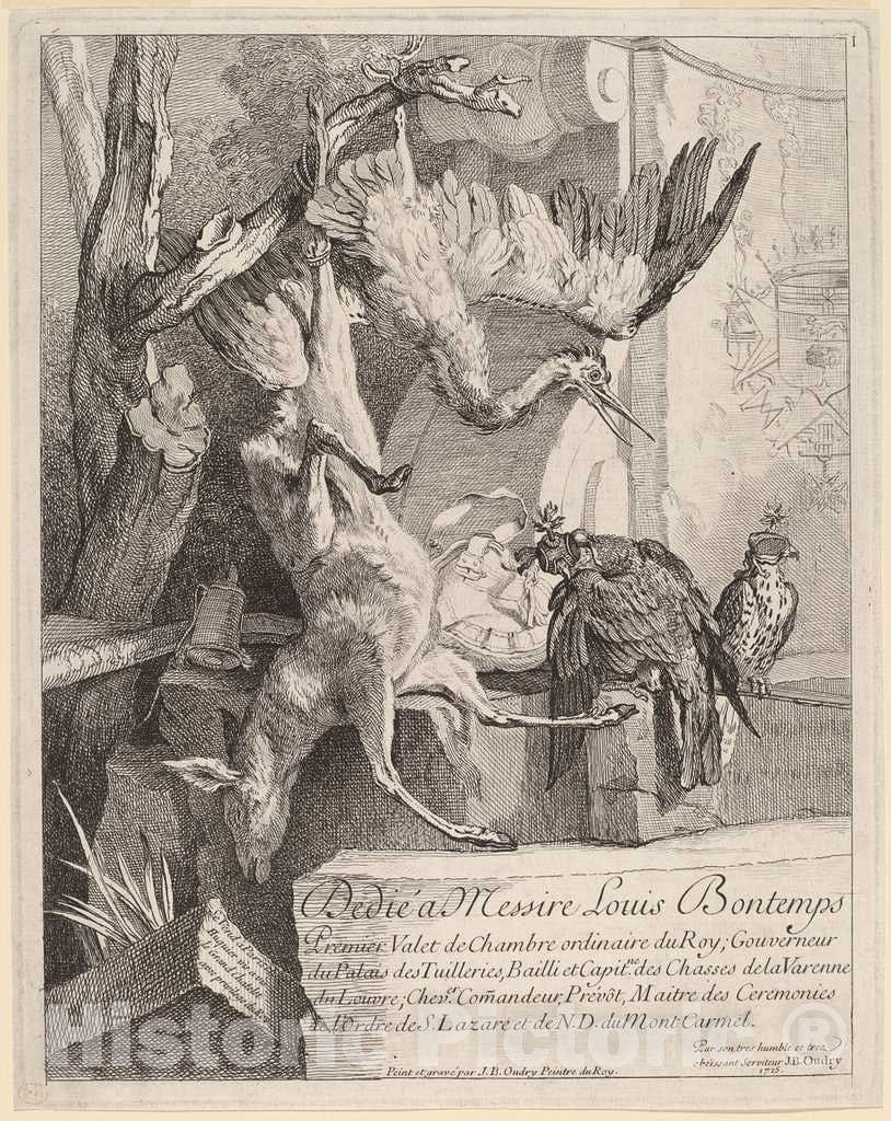 Art Print : Baptiste Oudry, Frontispiece, 1725 - Vintage Wall Art