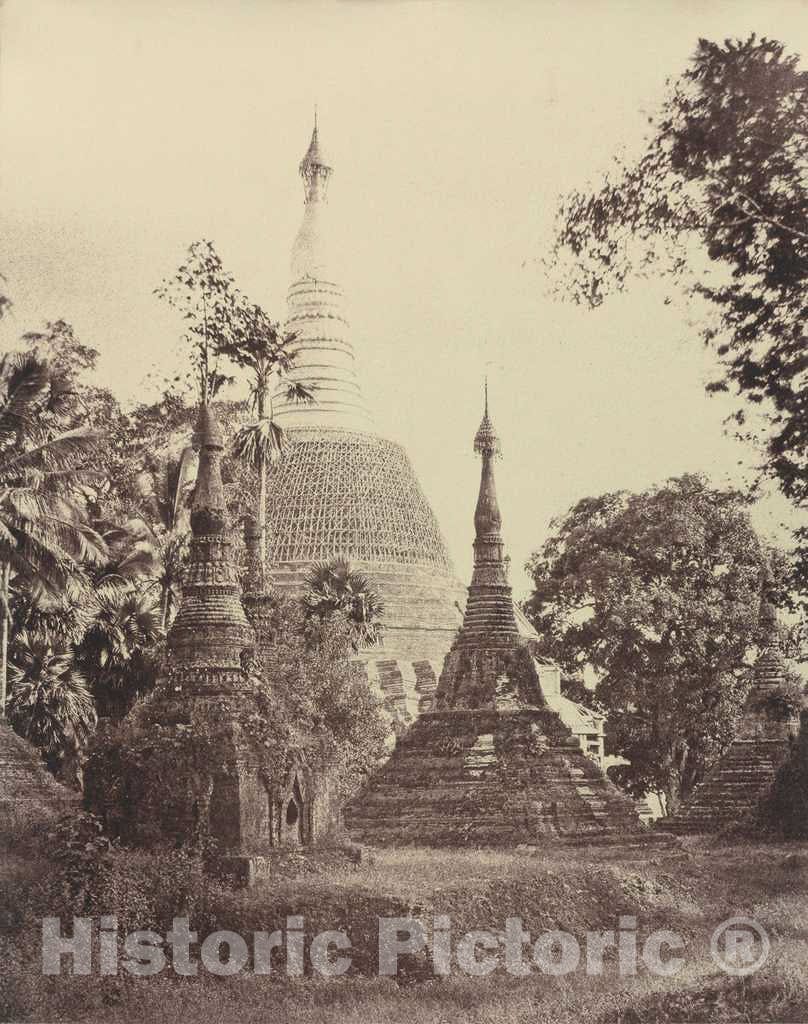 Art Print : Linnaeus Tripe, Rangoon: Near View of The Shwe Dagon Pagoda, November 1855 - Vintage Wall Art