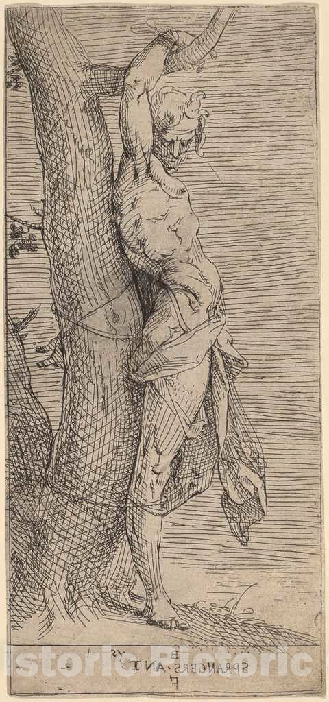 Art Print : Bartholomaeus Spranger, St. Sebastian, Bound to a Tree, c. 1589 - Vintage Wall Art