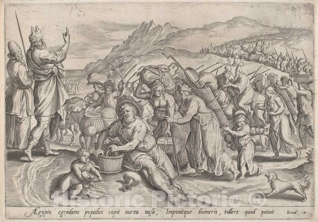 Art Print : Jan Sadeler I, After Maarten Van Cleef, The Exodus from Egypt, c.1585 - Vintage Wall Art
