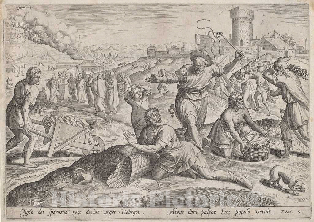Art Print : Jan Sadeler I, The Taskmaster of The Pharaoh Beating The Israelites, c.1585 - Vintage Wall Art
