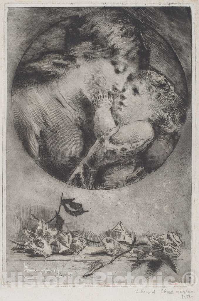 Art Print : Luigi Conconi, Maternal Love [L'Amor materno], 1893 - Vintage Wall Art