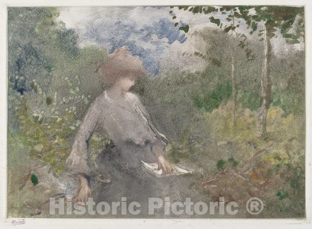 Art Print : Pompeo Mariani, Reading in a Garden [Lettura in giardino], c.1905 - Vintage Wall Art