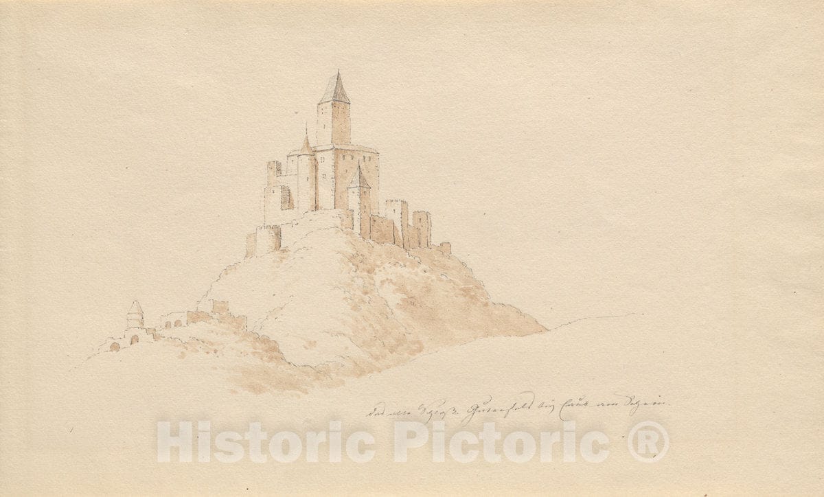 Art Print : Karl Julius von Leypold, Das alte Schloss Gutenfeis bei Caub am Rhein - Vintage Wall Art