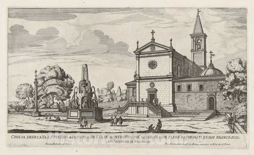 Art Print : Giovanni Battista Falda, Chiesa dedicata Ã  S. Pietro Apostolo (Church of San Pietro in Montorio), c. 1669 - Vintage Wall Art