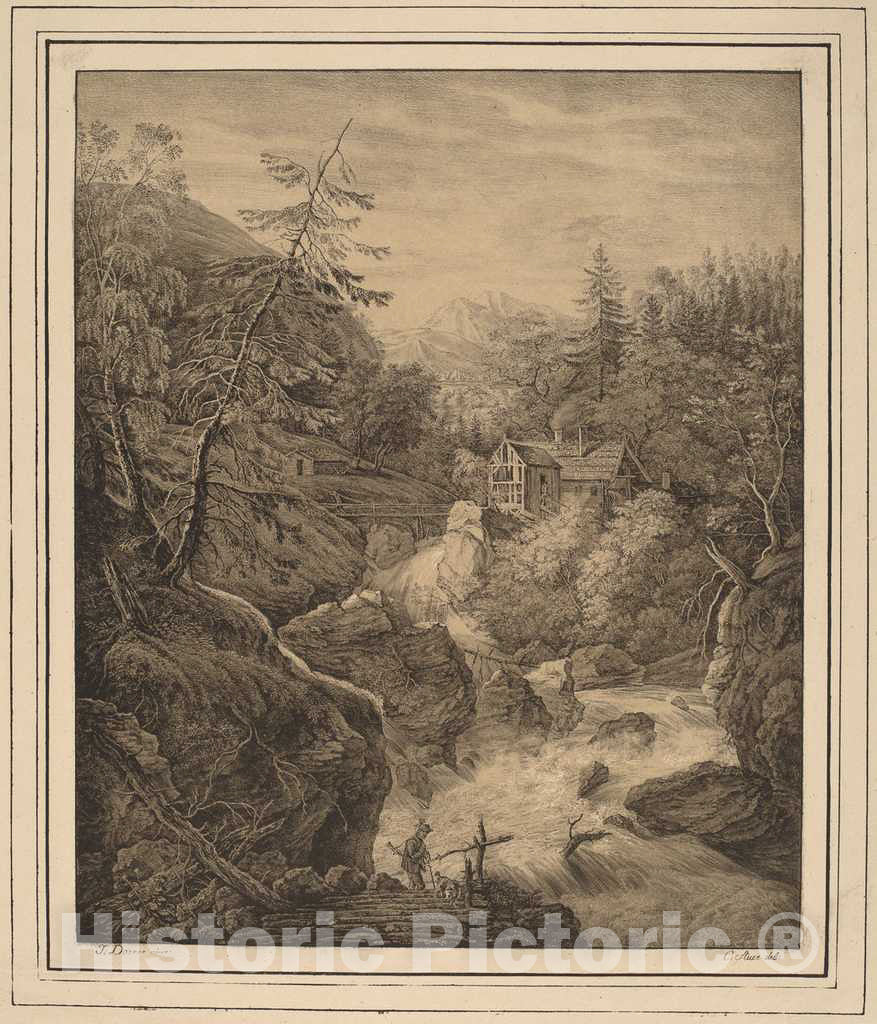 Art Print : Auer, After Dorner II, Waterfall, 1795-1821 - Vintage Wall Art
