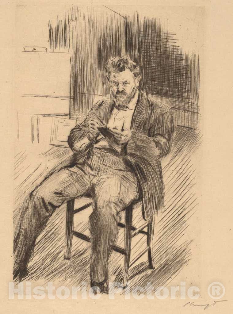 Art Print : Max Slevogt, Self Portrait (Sketching in his Studio), 1911 - Vintage Wall Art