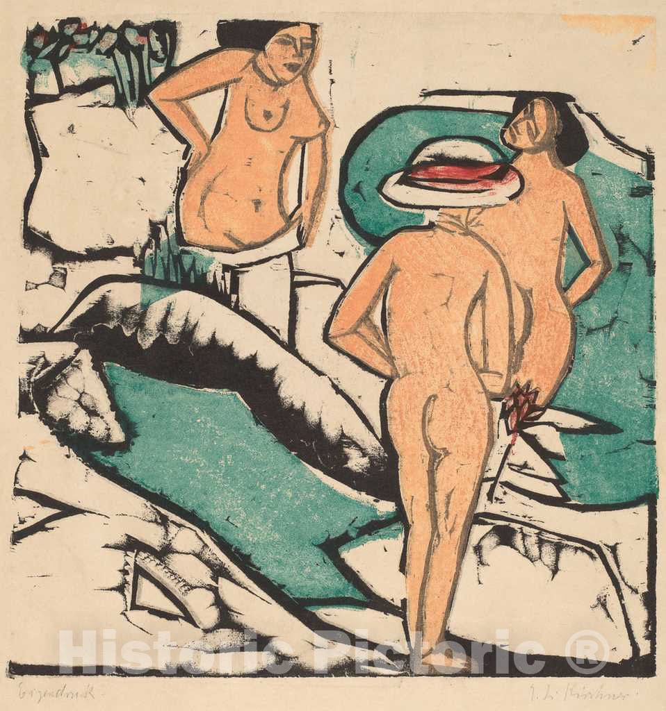 Art Print : Ernst Ludwig Kirchner, Women Bathing Between White Stones, 1912 - Vintage Wall Art