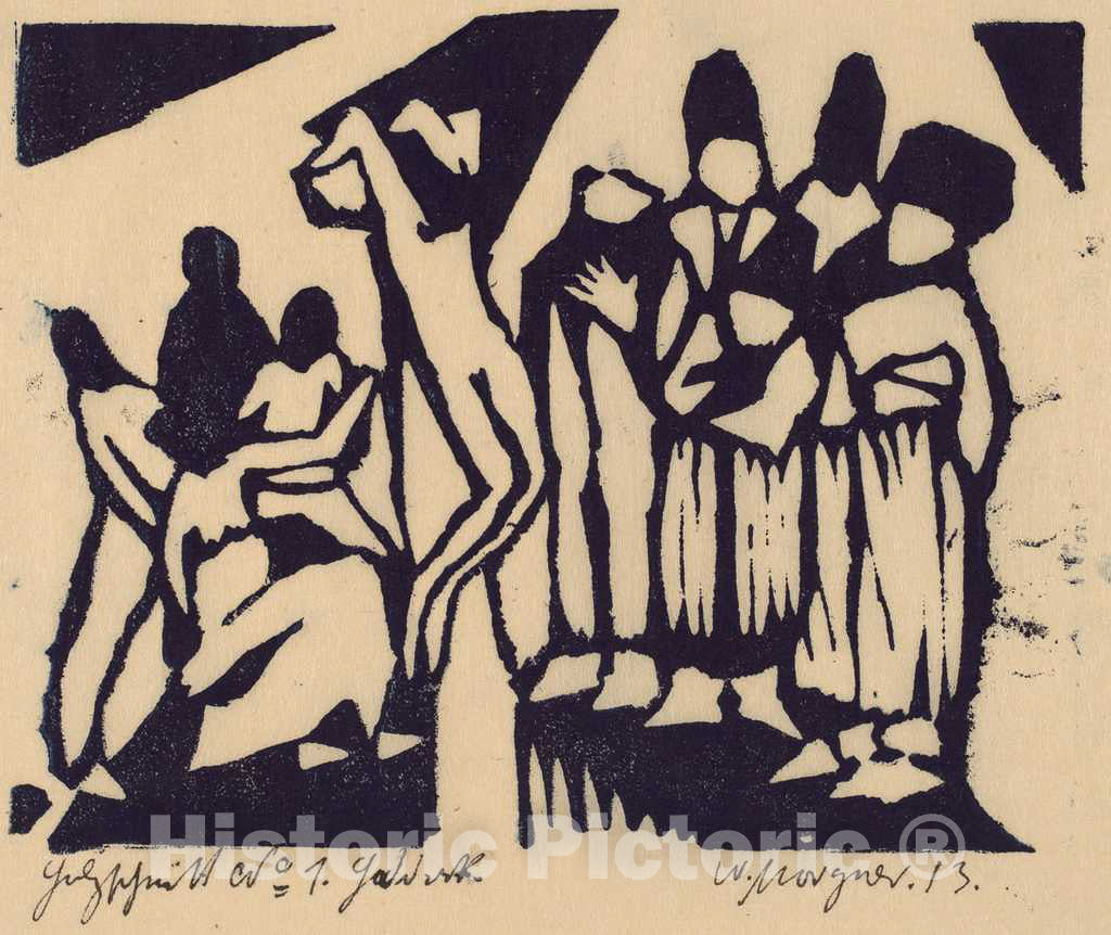 Art Print : Wilhelm Morgner, Crucifixion I, 1913 - Vintage Wall Art