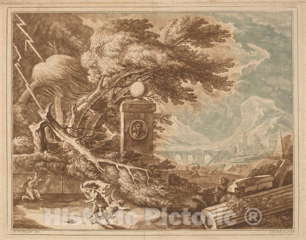 Art Print : Kirkall, After Jan Van Huysum, Heroic Stormy Landscape, 1724 - Vintage Wall Art