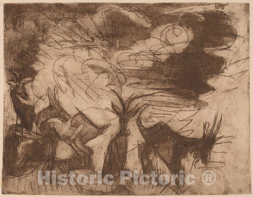 Art Print : Ernst Ludwig Kirchner, Goats and Clouds, 1919 - Vintage Wall Art