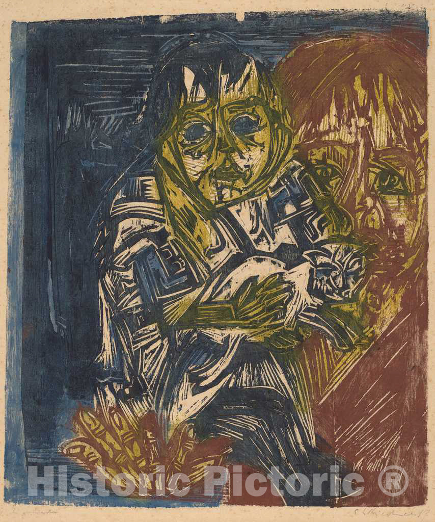 Art Print : Ernst Ludwig Kirchner, Woman with a Child and a Cat, 1919 - Vintage Wall Art