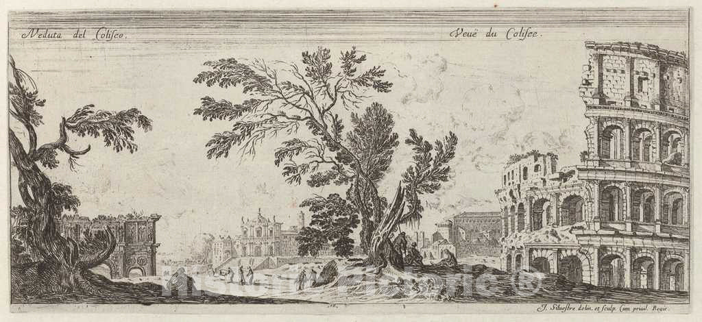 Art Print : IsraÃ«l Silvestre, Veduta dei Coliseo, 1640-1660 - Vintage Wall Art