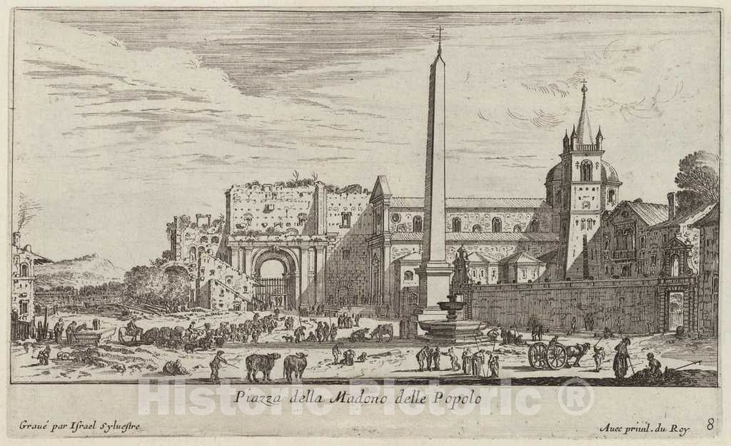 Art Print : IsraÃ«l Silvestre, Piazza Della Madono Delle Popolo, 1640-1660 - Vintage Wall Art