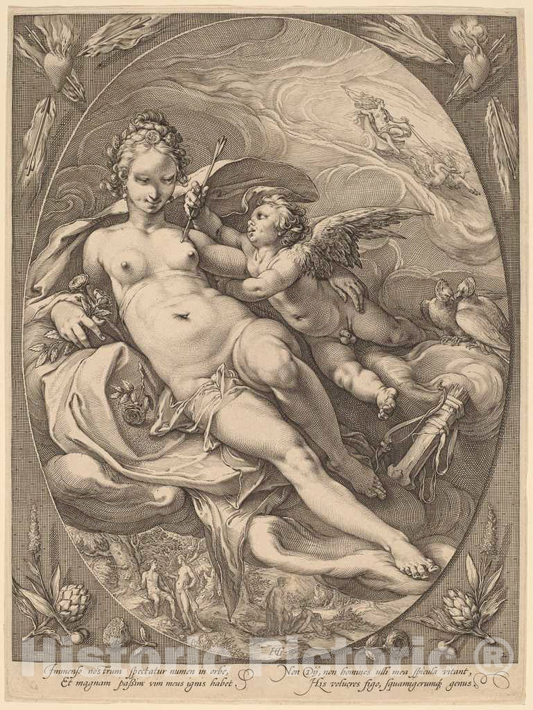Art Print : Saenredam, After Goltzius, Venus and Cupid, 1596 - Vintage Wall Art
