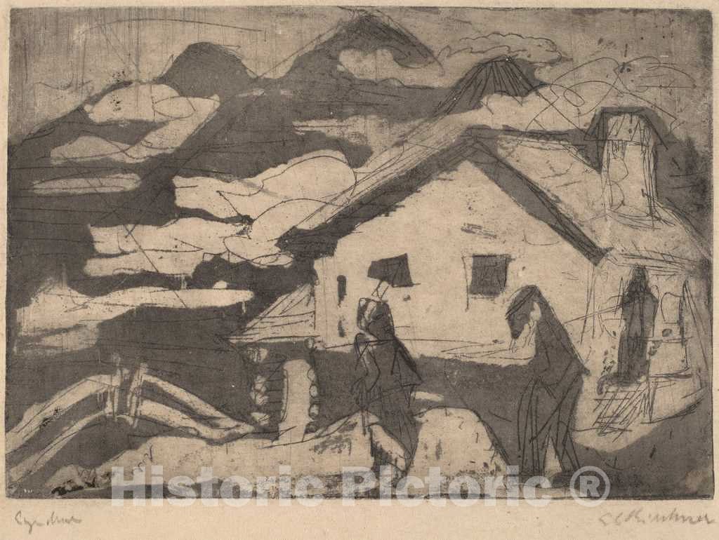 Art Print : Ernst Ludwig Kirchner, Alpine Huts in Fog, 1920 - Vintage Wall Art
