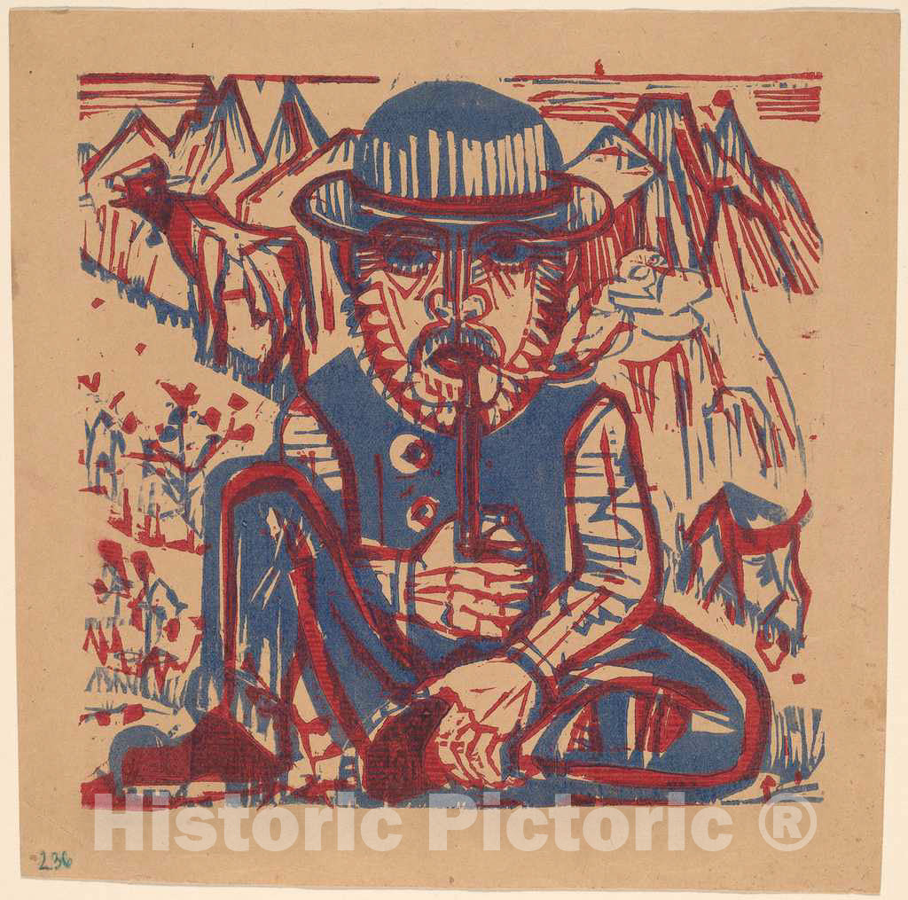 Art Print : Ernst Ludwig Kirchner, Smoking Peasant - Vintage Wall Art