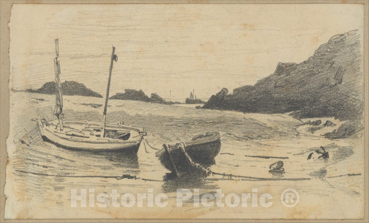 Art Print : John Singer Sargent - Two Small Boats Moored to Beach (from Scrapbook) : Vintage Wall Art