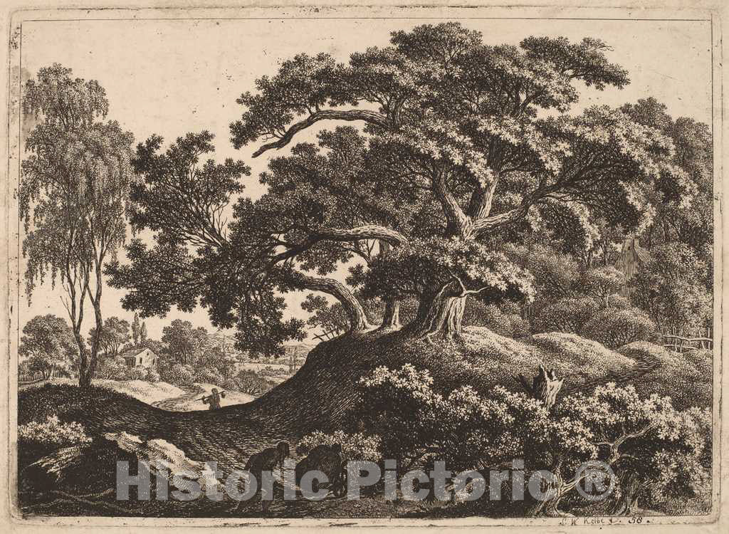 Art Print : Carl Wilhelm Kolbe, Landscape with Man Pushing a Cart - Vintage Wall Art