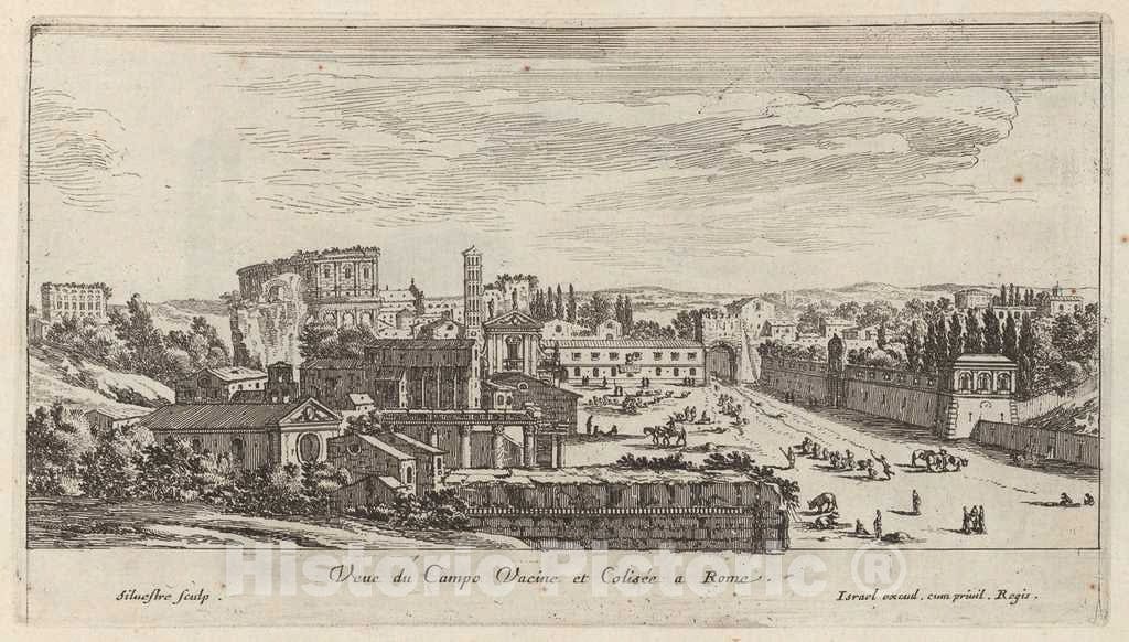Art Print : IsraÃ«l Silvestre, Veue du Campo Vacine et ColisÃ©e a Rome, 1640-1660 - Vintage Wall Art