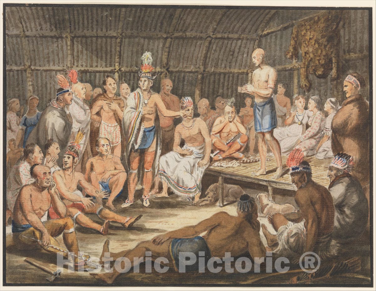 Art Print : John Lewis Krimmel - Exhibition of Indian Tribal Ceremonies at The Olympic Theater, Philadelphia : Vintage Wall Art