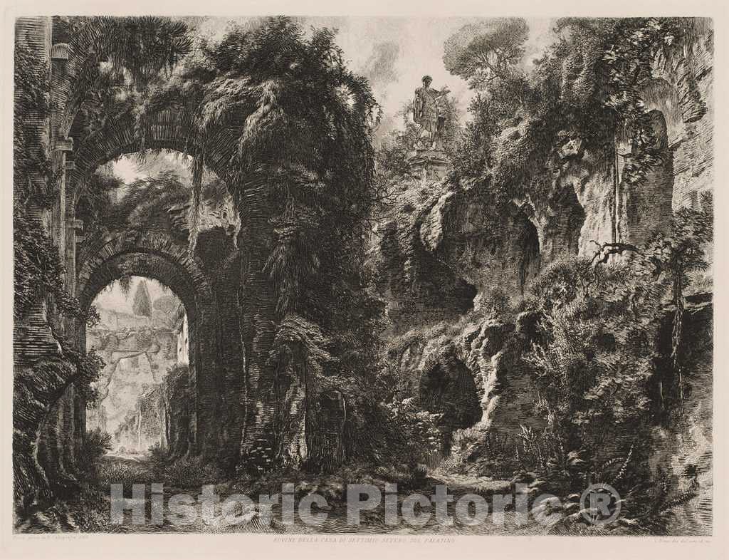 Art Print : Cesare Biseo, Ruins of The House of Septimius Severus on The Palatine (Rovine Della casa di S.S. sul Palatino), 1900 - Vintage Wall Art