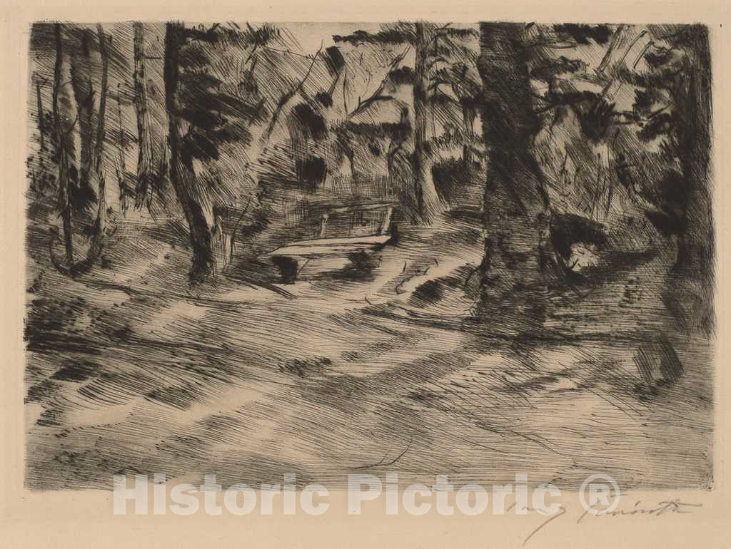 Art Print : Lovis Corinth, Bench in The Woods II (Bank im Walde II), 1917 - Vintage Wall Art
