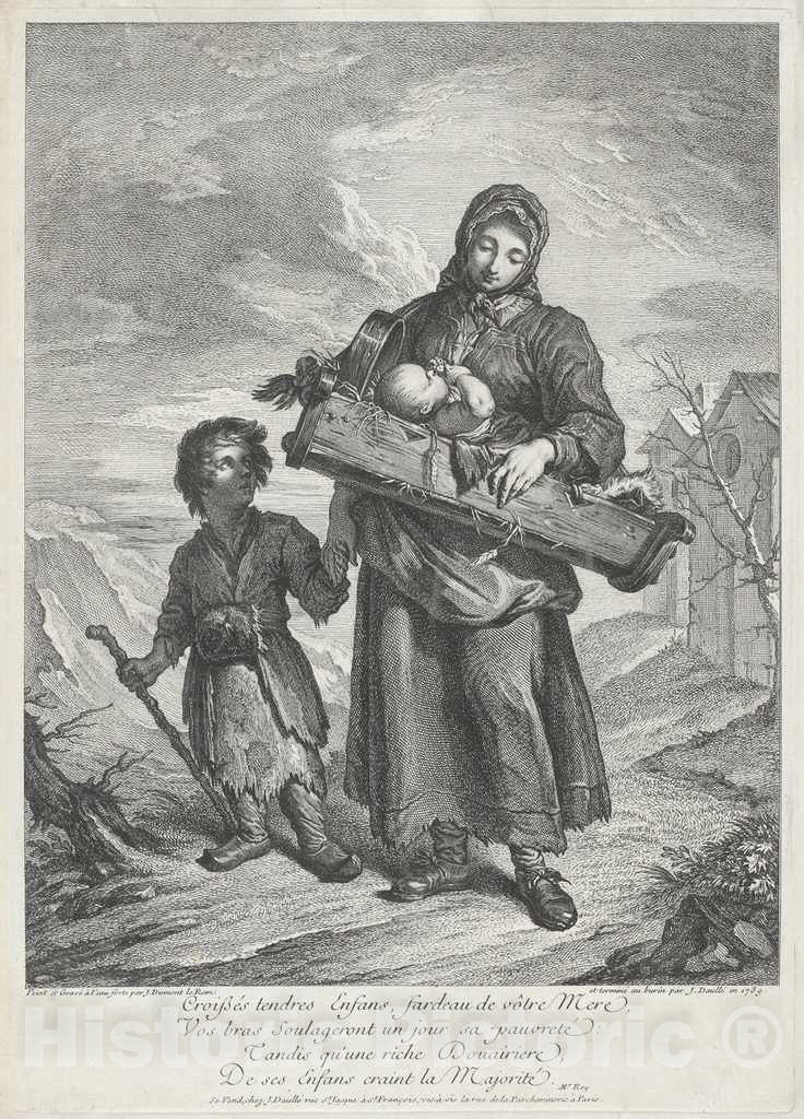 Art Print : Jacques Dumont Le Romain, The Bagpipe Player, 1739 - Vintage Wall Art