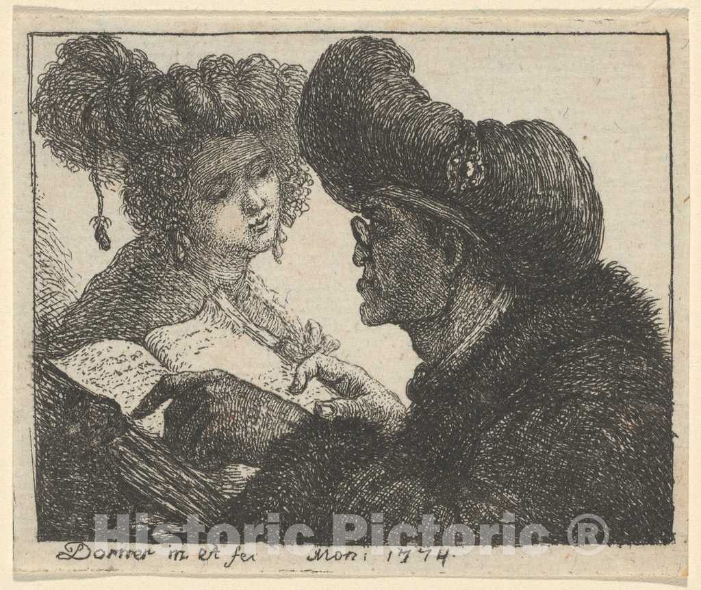 Art Print : Johann Jakob Dorner The Elder, A Man in a Turban Reading to a Young Woman, 1774 - Vintage Wall Art