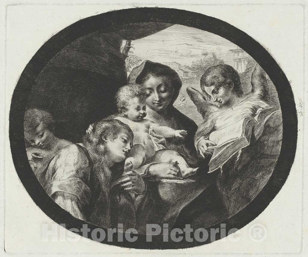 Art Print : Vivant Denon, After Correggio, The Virgin and Child with Angels - Vintage Wall Art