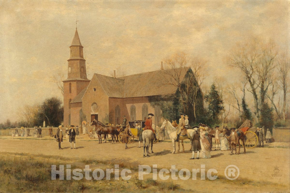 Art Print : Alfred Wordsworth Thompson - Old Bruton Church, Williamsburg, Virginia, in The Time of Lord Dunmore : Vintage Wall Art