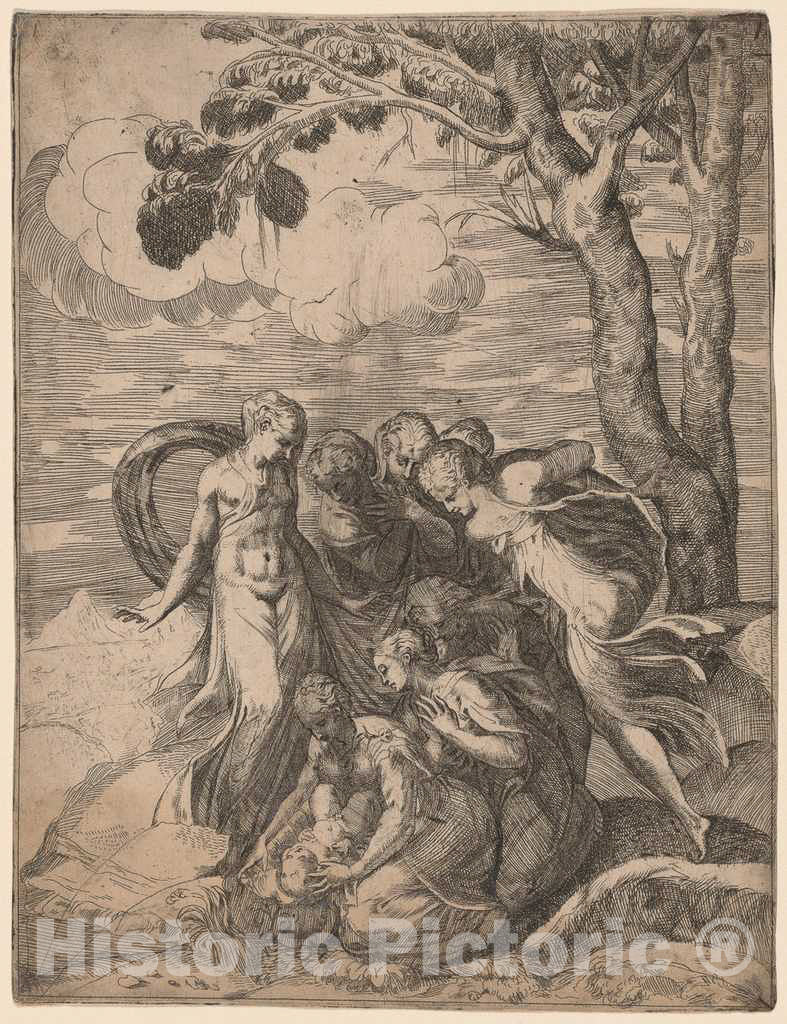 Art Print : Battista Angolo del Moro, The Finding of Moses, 1540s - Vintage Wall Art