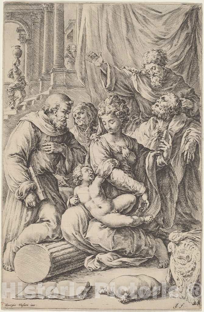 Art Print : Jan de Bisschop, After Vasari, Holy Family with Saints - Vintage Wall Art