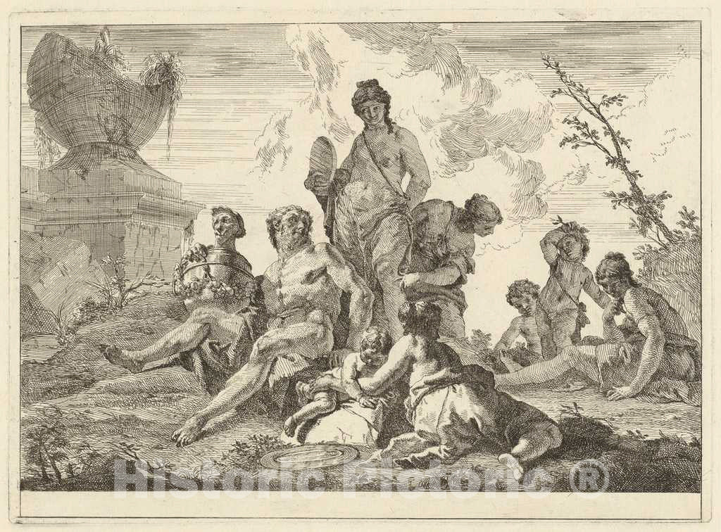 Art Print : Francesco Fontebasso, Venus and Vulcan with Three Nymphs and Three Cupids, 1744 - Vintage Wall Art