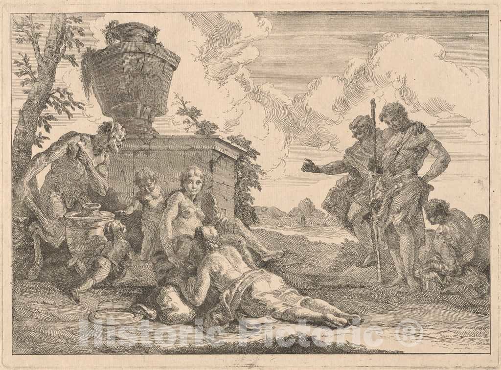 Art Print : Francesco Fontebasso, A Satyr with a Staff and Seven Other Figures, 1744 - Vintage Wall Art