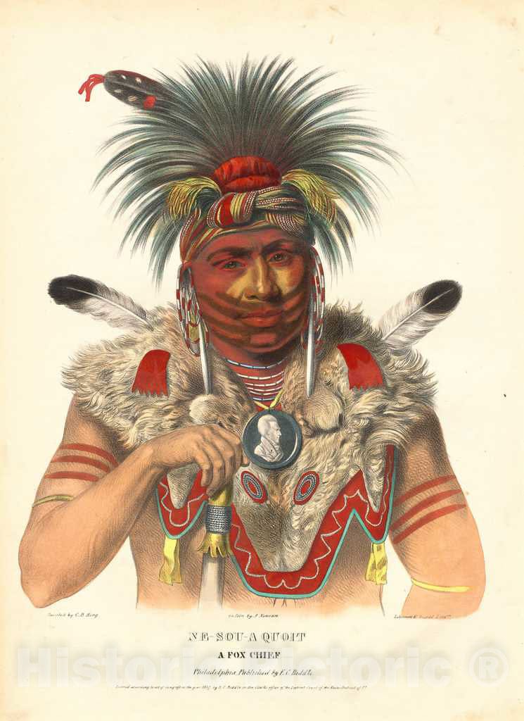 Art Print : Albert Newsam, After Bird King, Ne-Sou-A Quoit, a Fox Chief, 1837 - Vintage Wall Art