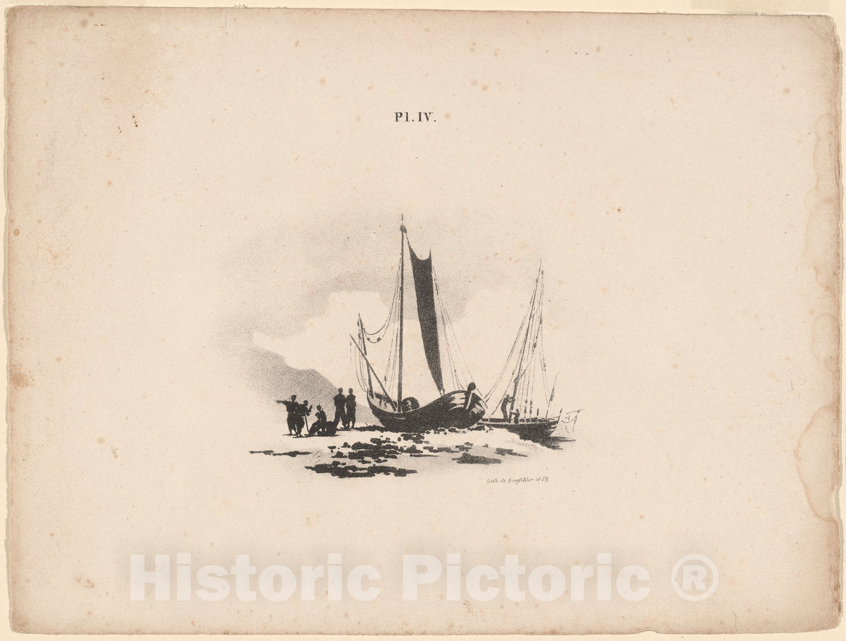 Art Print : Bernard Gaillot, Boats on The Beach, 1824 - Vintage Wall Art