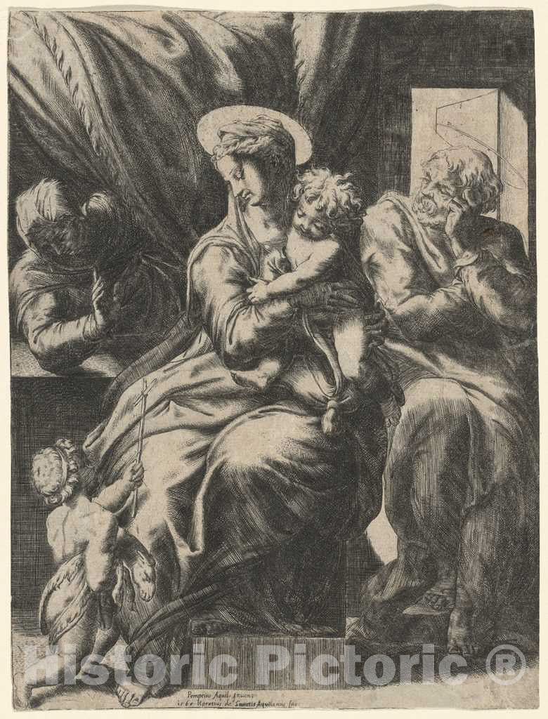Art Print : Orazio de Santis, After Pompeo Cesura, Holy Family with Saint Elizabeth and The Young John The Baptist, 1568 - Vintage Wall Art