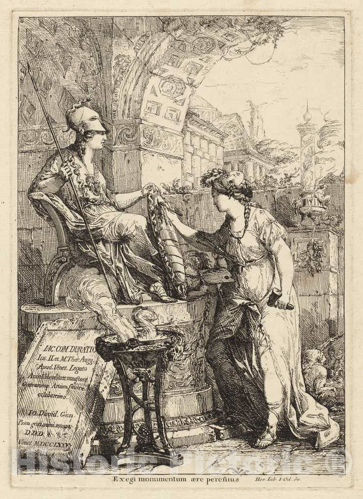 Art Print : Giovanni David, Exegi Monumentum (Art Inscribing Minerva's Shield), 1775 - Vintage Wall Art