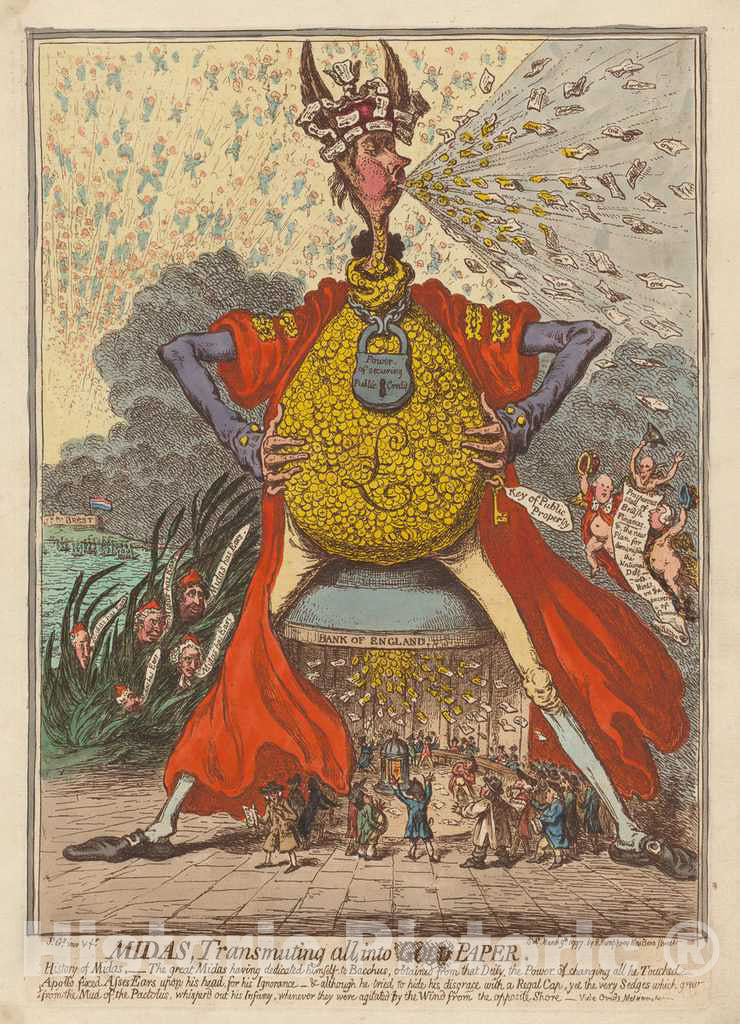 Art Print : Gillray, Midas, Transmuting All into Paper, 1797 - Vintage Wall Art